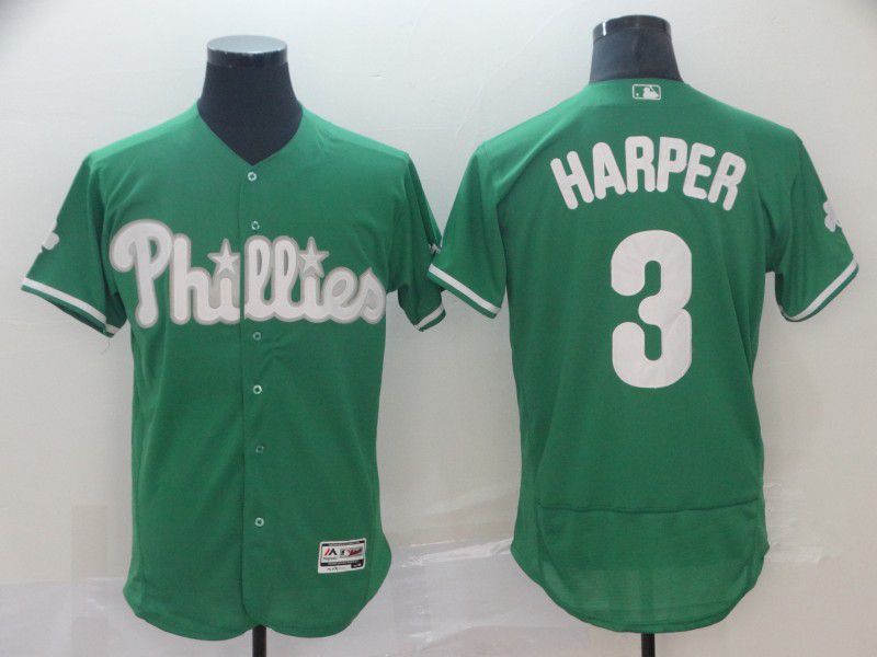 Men Philadelphia Phillies 3 Harper Green Elite MLB Jersey